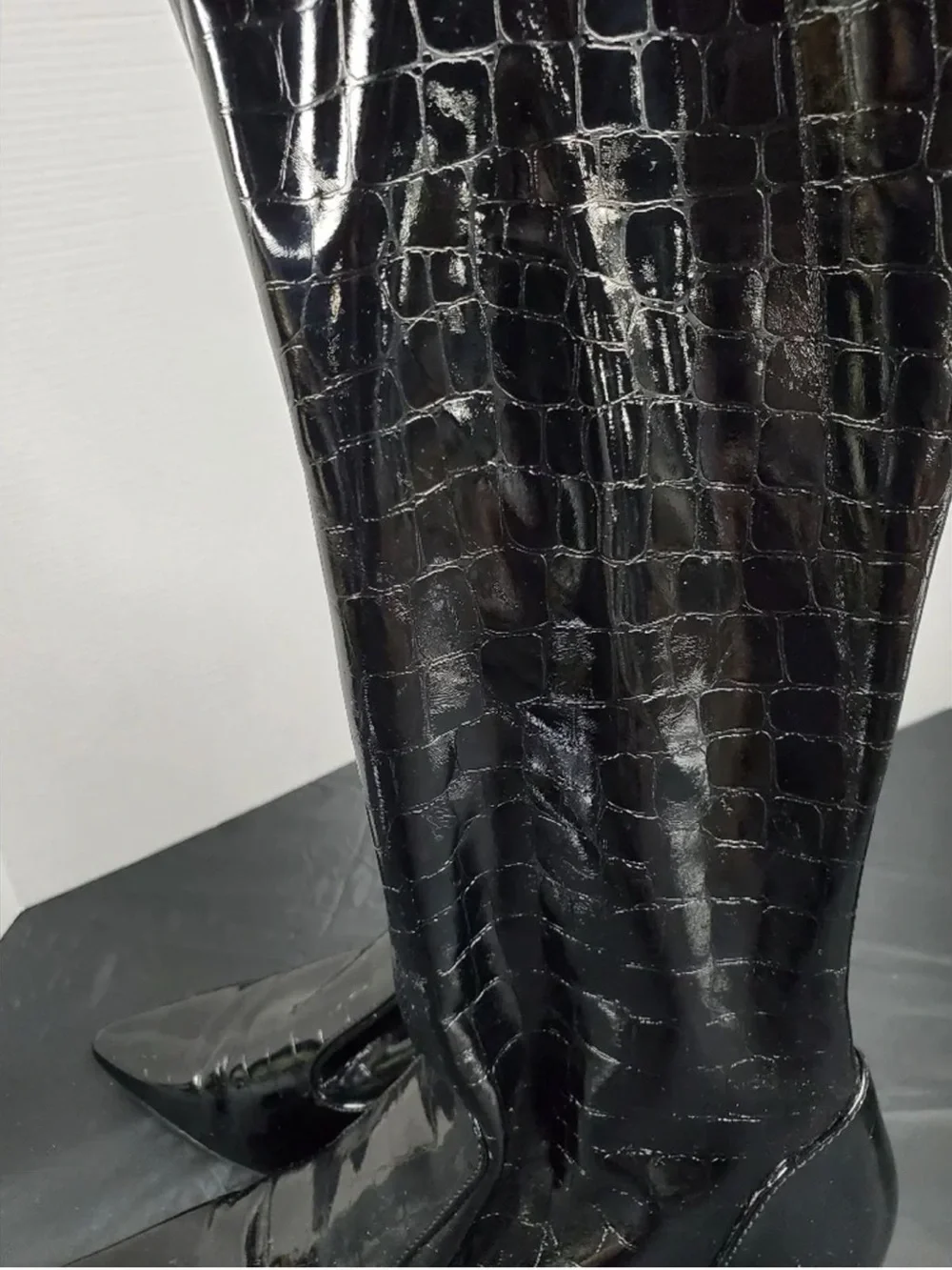 Women’s Nine West Black Patent Croc-Embossed Over-the-Knee Boots